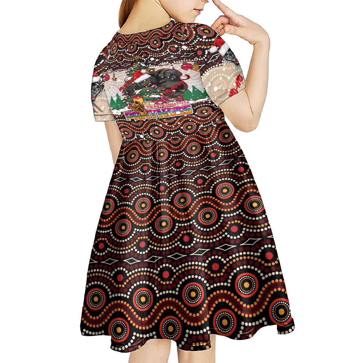 Penrith Panthers Christmas Kid Short Sleeve Dress Rugby Australia Mascot - Vibe Hoodie Shop