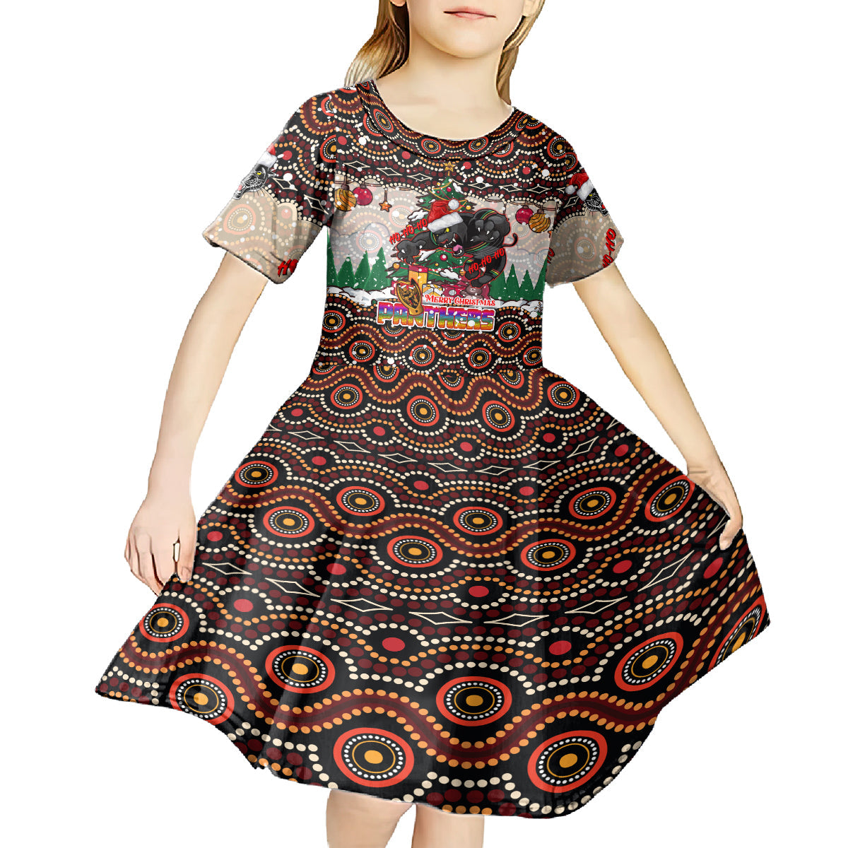 Penrith Panthers Christmas Kid Short Sleeve Dress Rugby Australia Mascot - Vibe Hoodie Shop