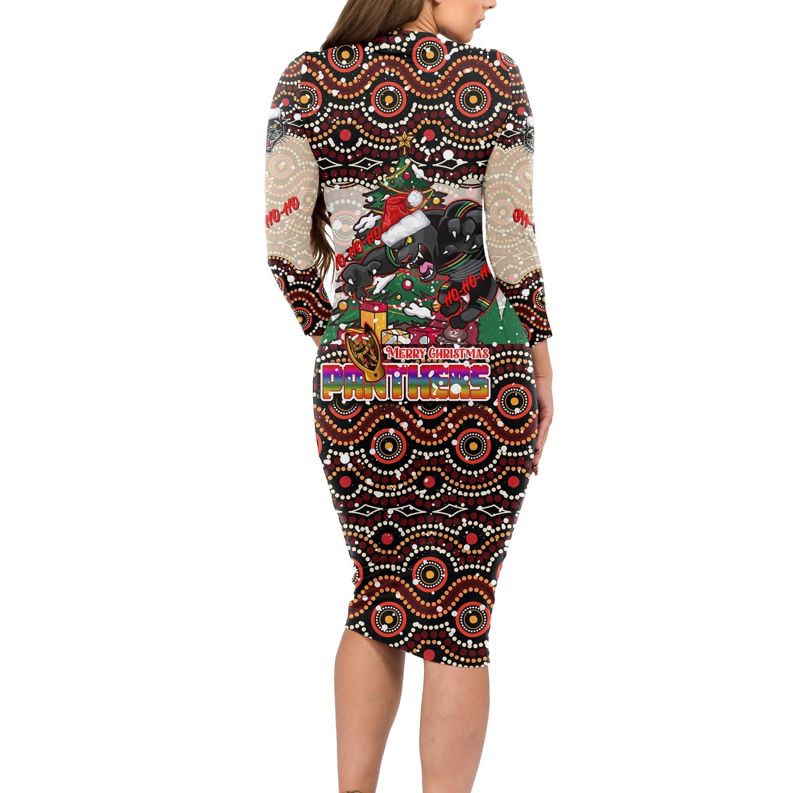 penrith-panthers-christmas-long-sleeve-bodycon-dress-rugby-australia-mascot