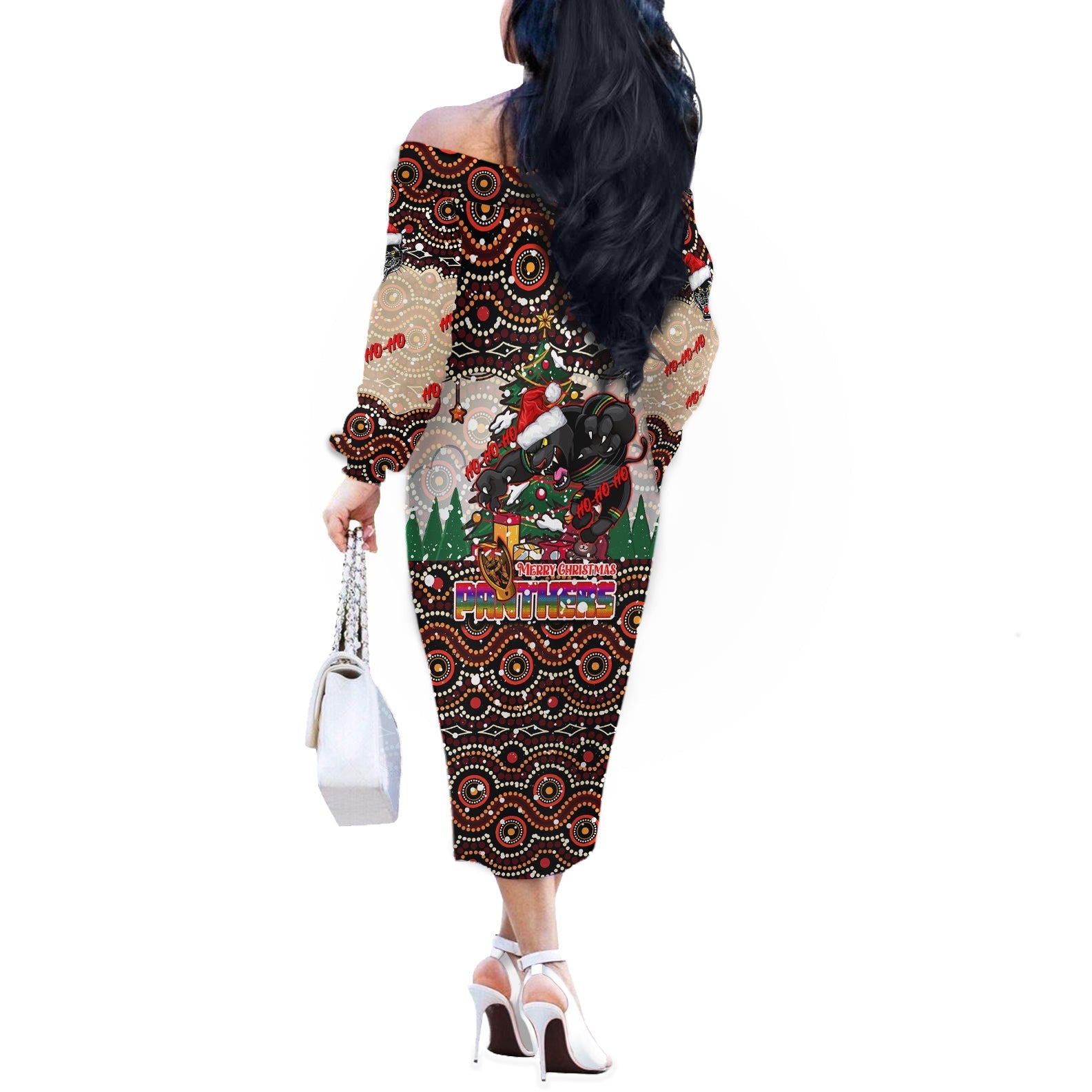 penrith-panthers-christmas-off-the-shoulder-long-sleeve-dress-rugby-australia-mascot