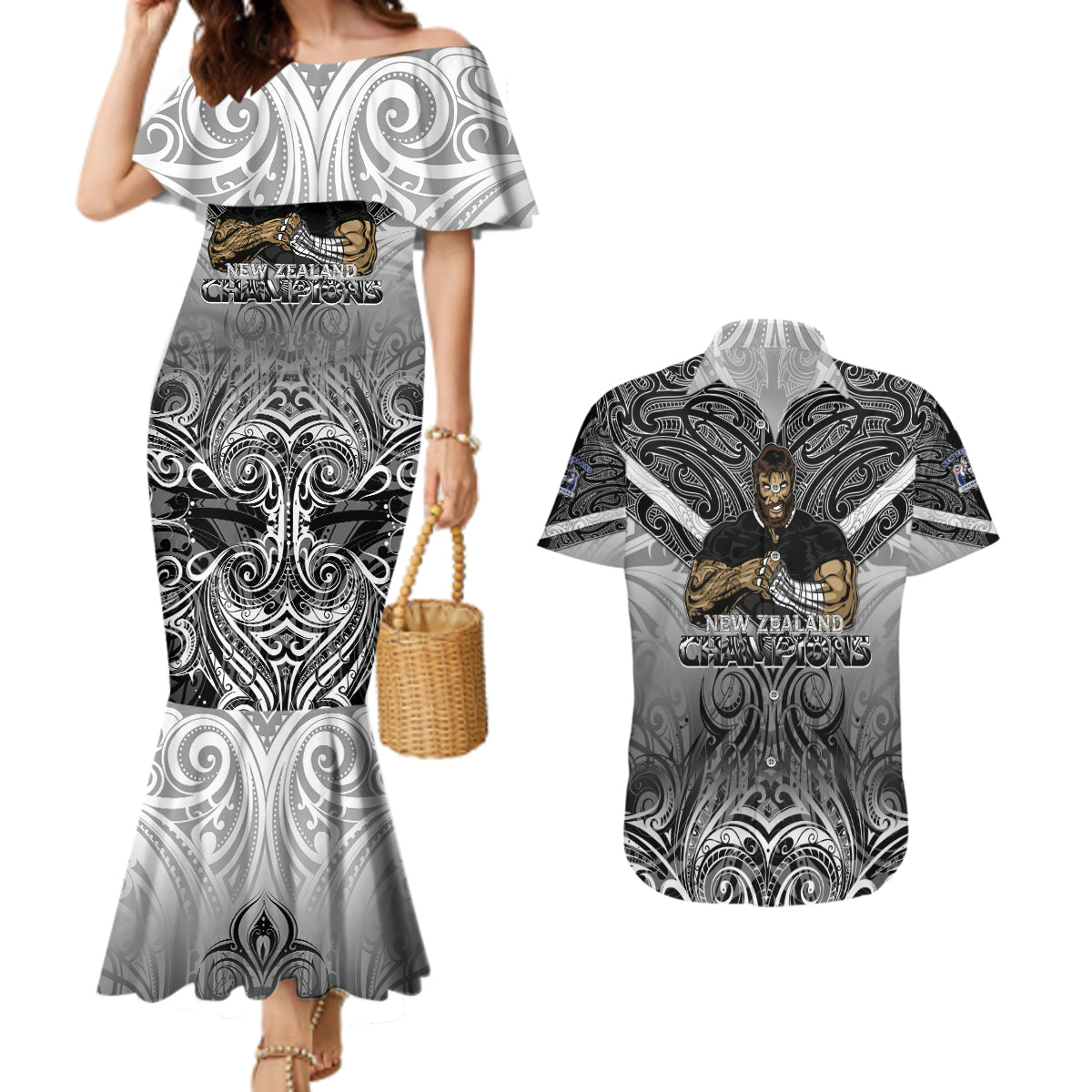 new-zealand-couples-matching-mermaid-dress-and-hawaiian-shirt-rugby-aotearoa-champions