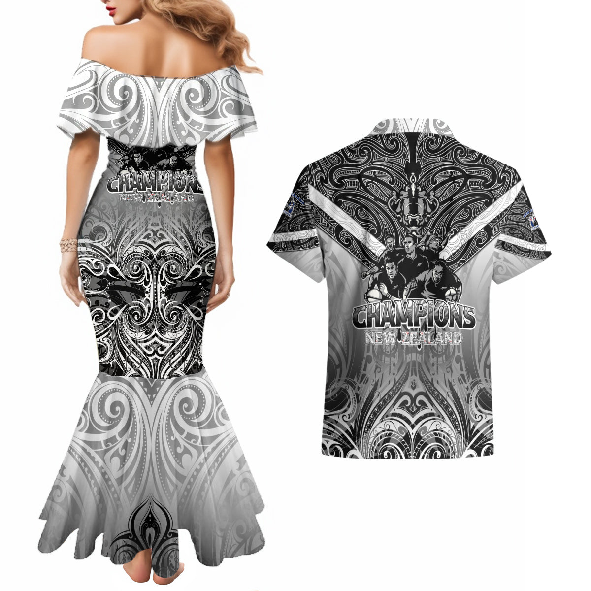 new-zealand-couples-matching-mermaid-dress-and-hawaiian-shirt-rugby-aotearoa-champions