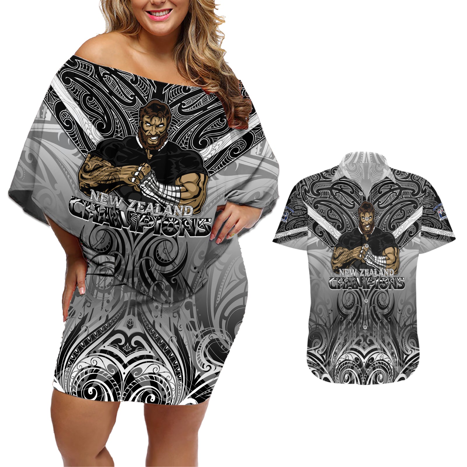 new-zealand-couples-matching-off-shoulder-short-dress-and-hawaiian-shirt-rugby-aotearoa-champions