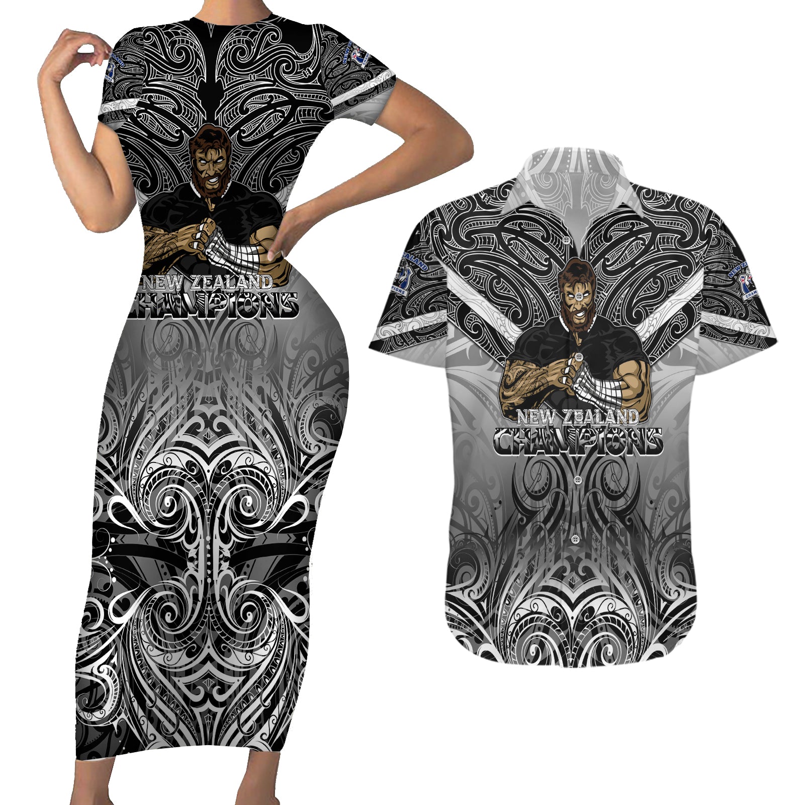 new-zealand-couples-matching-short-sleeve-bodycon-dress-and-hawaiian-shirt-rugby-aotearoa-champions