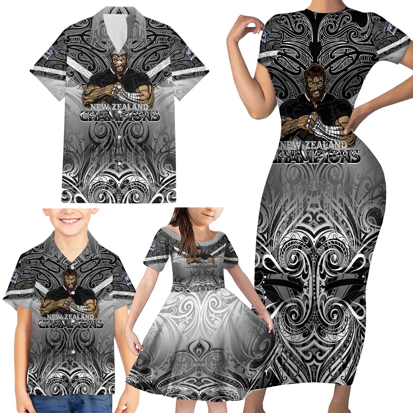 new-zealand-family-matching-short-sleeve-bodycon-dress-and-hawaiian-shirt-rugby-aotearoa-champions