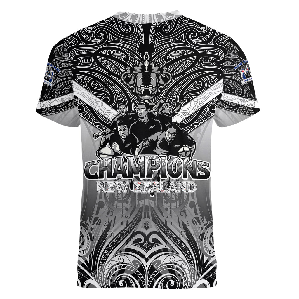 New Zealand Women V Neck T Shirt Rugby Aotearoa Champions - Vibe Hoodie Shop