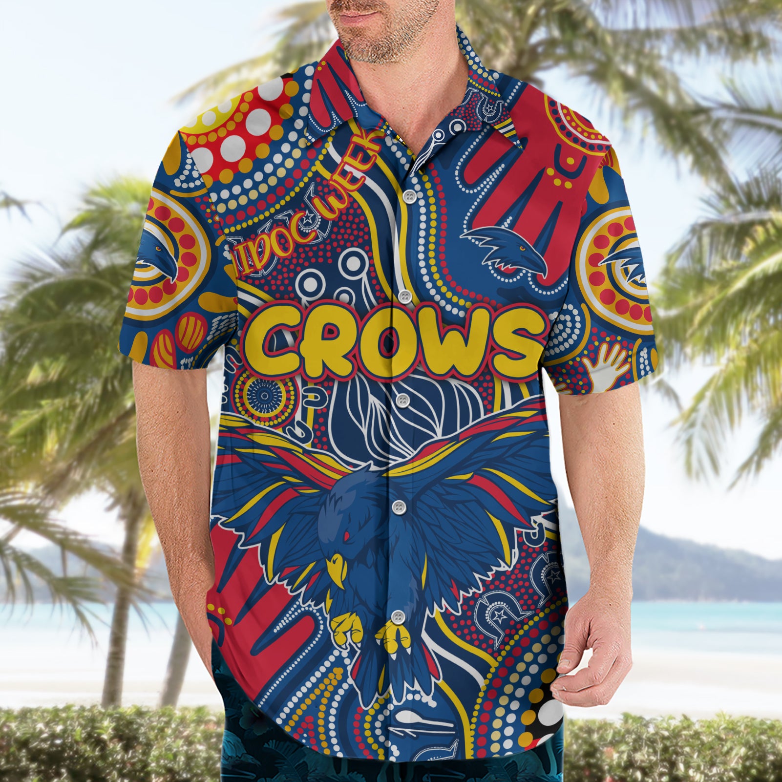 Personalised NAIDOC Week 2024 Adelaide Crows Hawaiian Shirt Australian Aboriginal Hand Painting - Vibe Hoodie Shop