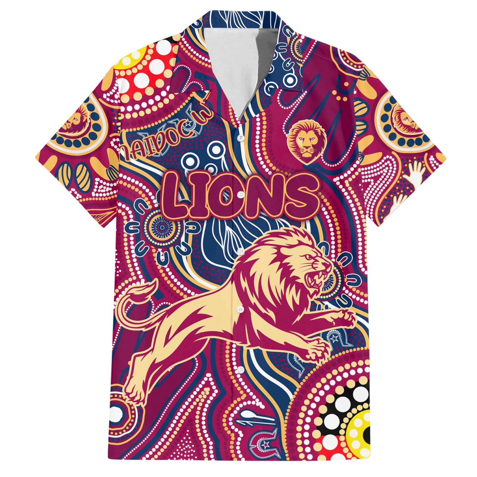 Personalised NAIDOC Week 2024 Brisbane Lions Hawaiian Shirt Australian Aboriginal Hand Painting - Vibe Hoodie Shop