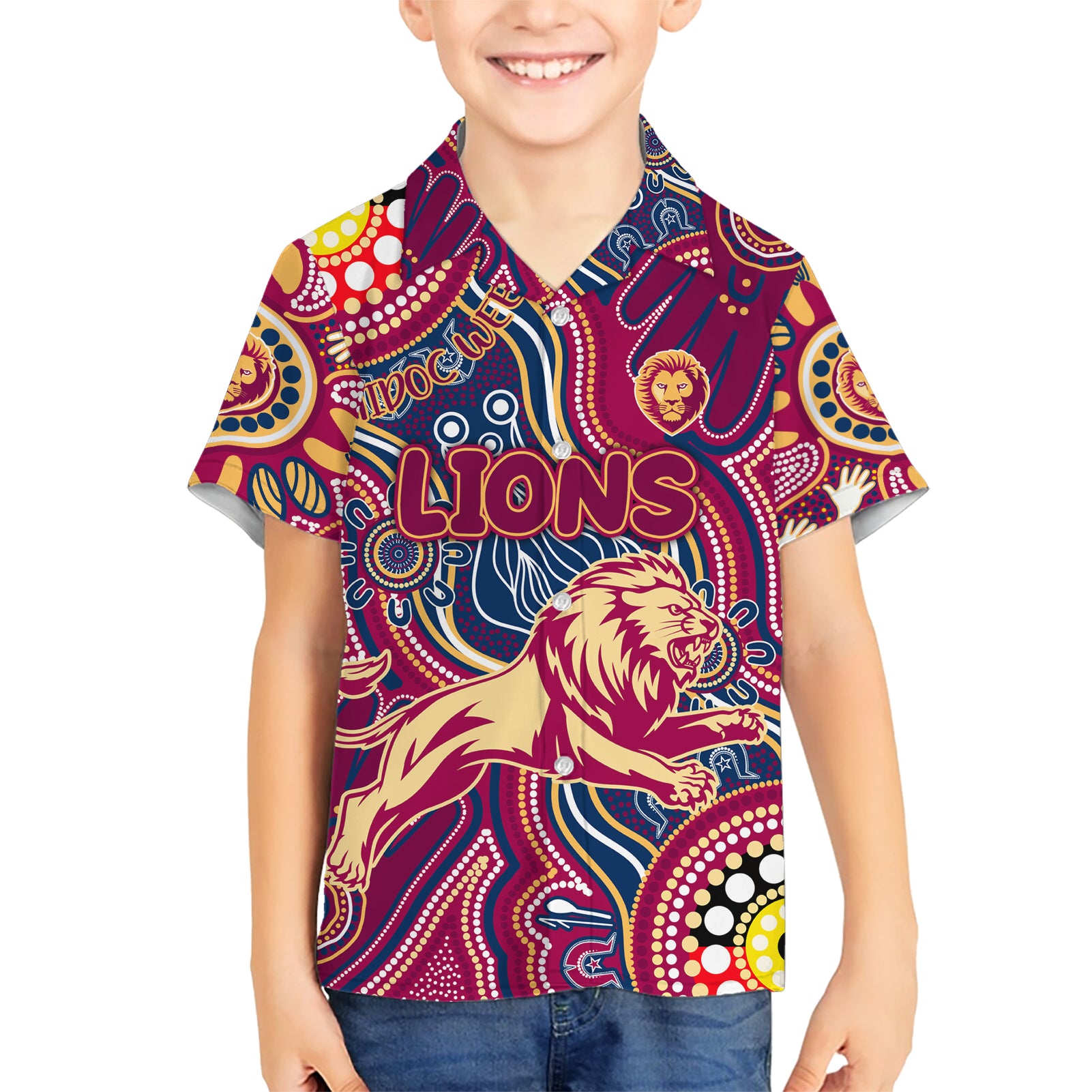 Personalised NAIDOC Week 2024 Brisbane Lions Hawaiian Shirt Australian Aboriginal Hand Painting - Vibe Hoodie Shop