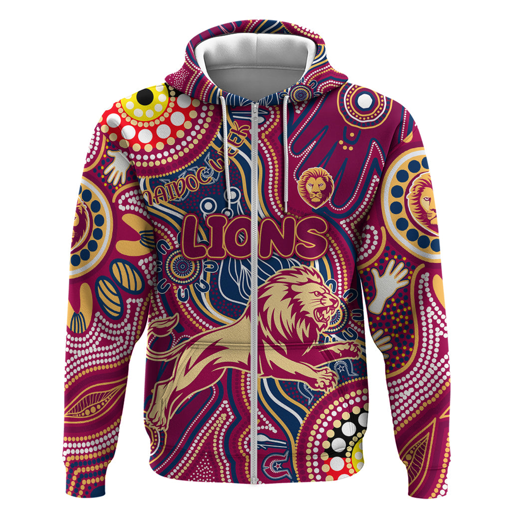 Personalised NAIDOC Week 2024 Brisbane Lions Hoodie Australian Aboriginal Hand Painting - Vibe Hoodie Shop