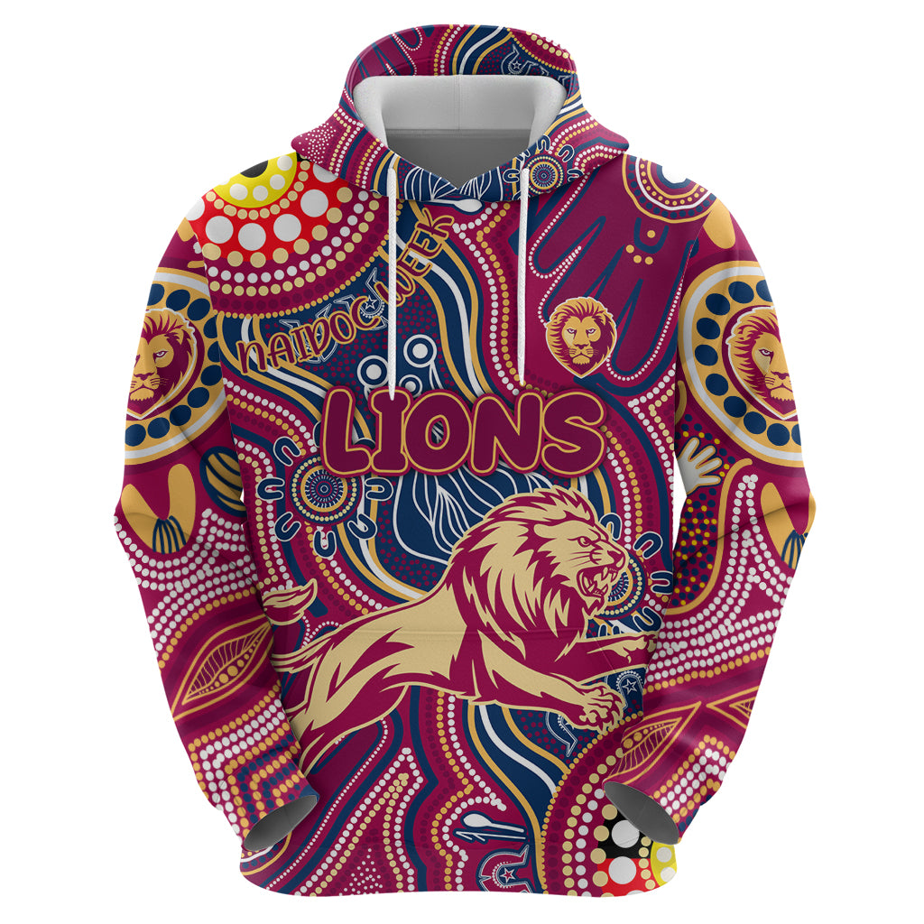 Personalised NAIDOC Week 2024 Brisbane Lions Hoodie Australian Aboriginal Hand Painting - Vibe Hoodie Shop