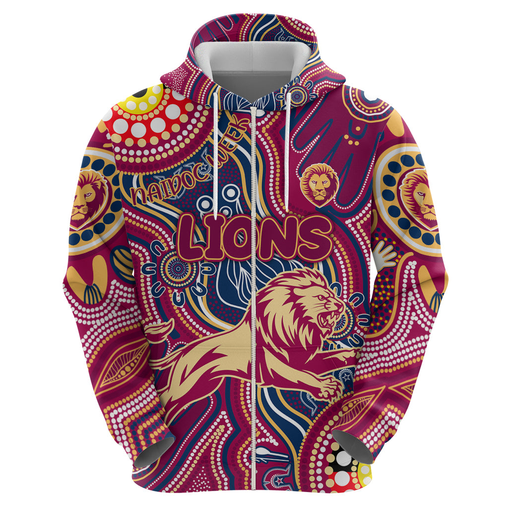 Personalised NAIDOC Week 2024 Brisbane Lions Hoodie Australian Aboriginal Hand Painting - Vibe Hoodie Shop