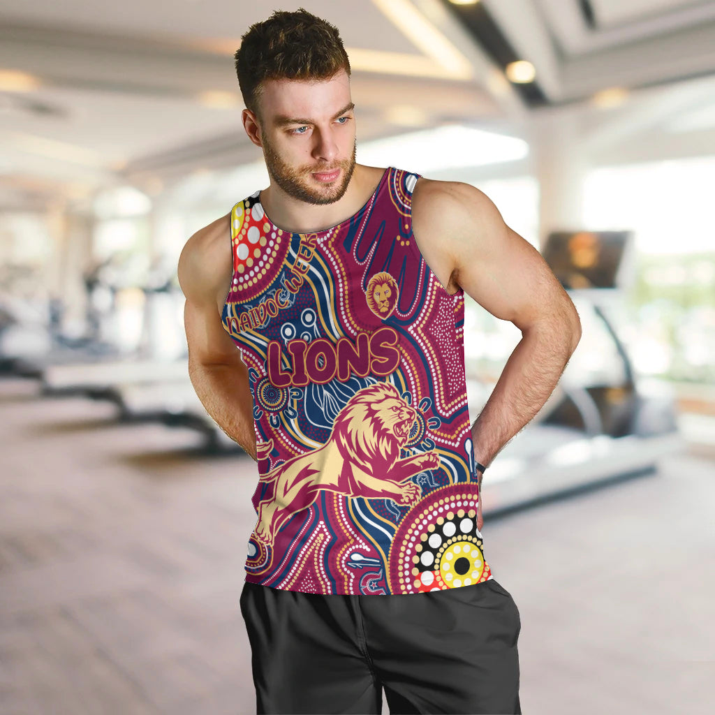Personalised NAIDOC Week 2024 Brisbane Lions Men Tank Top Australian Aboriginal Hand Painting - Vibe Hoodie Shop