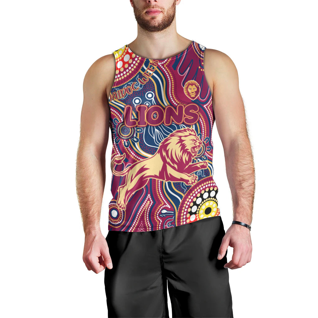 Personalised NAIDOC Week 2024 Brisbane Lions Men Tank Top Australian Aboriginal Hand Painting - Vibe Hoodie Shop