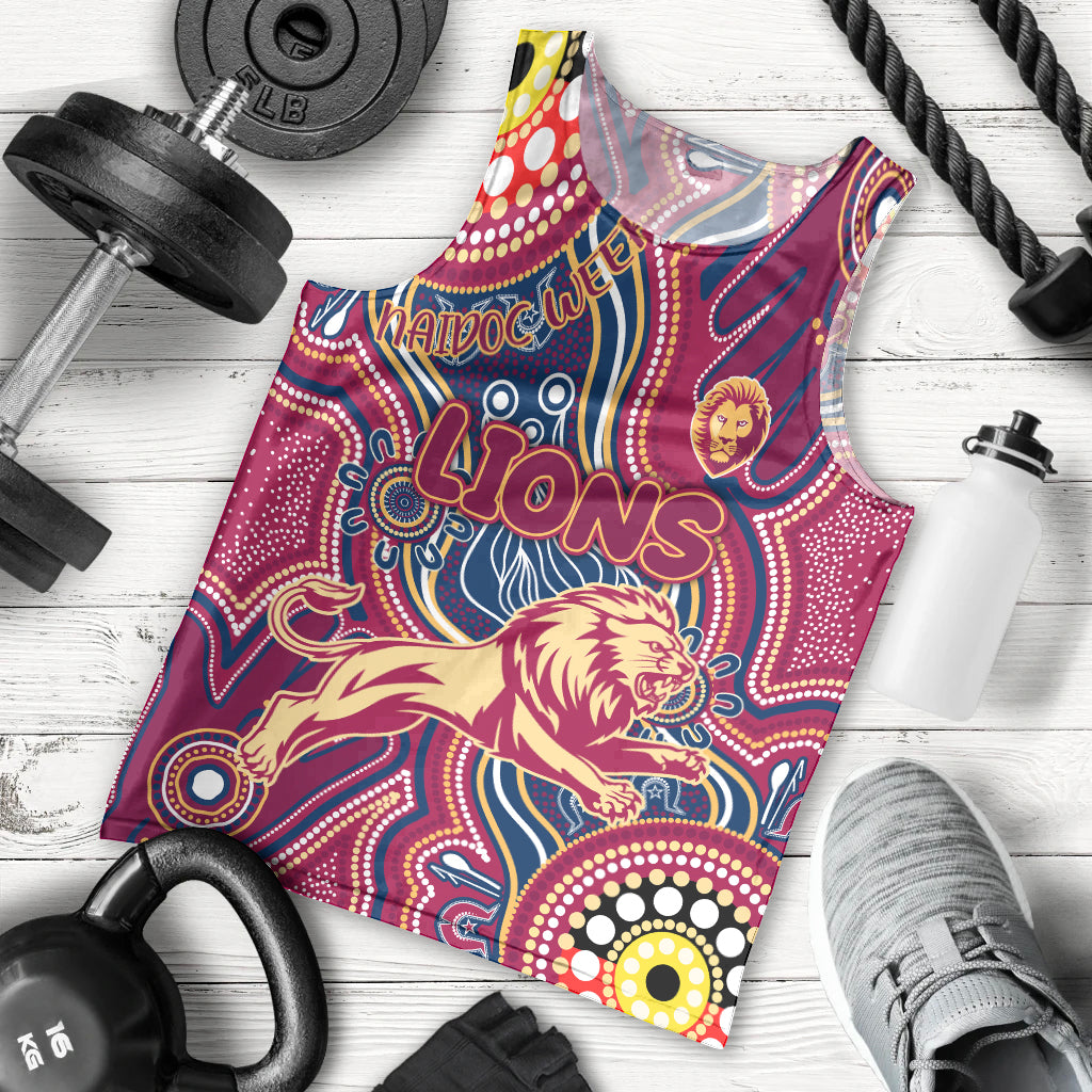 Personalised NAIDOC Week 2024 Brisbane Lions Men Tank Top Australian Aboriginal Hand Painting - Vibe Hoodie Shop