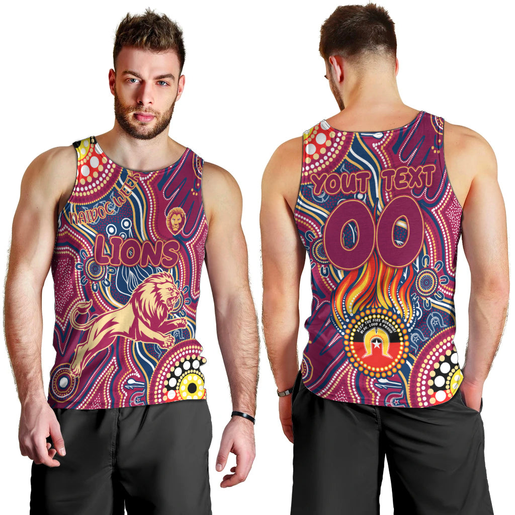 Personalised NAIDOC Week 2024 Brisbane Lions Men Tank Top Australian Aboriginal Hand Painting - Vibe Hoodie Shop