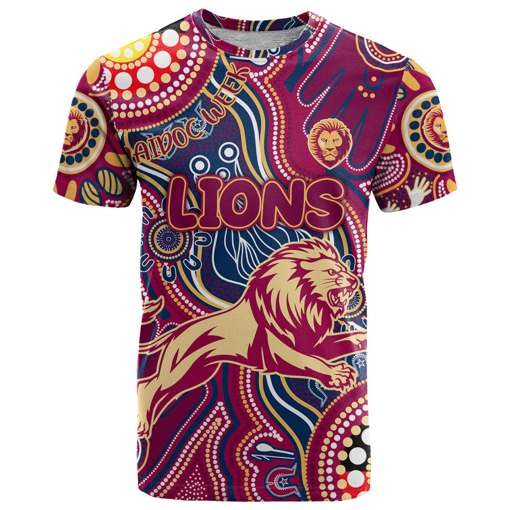 Personalised NAIDOC Week 2024 Brisbane Lions T Shirt Australian Aboriginal Hand Painting - Vibe Hoodie Shop