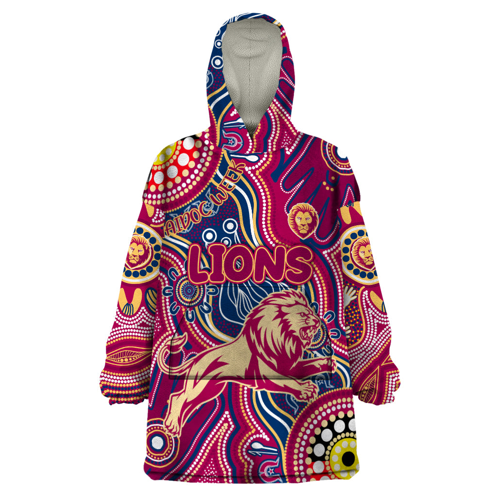 Personalised NAIDOC Week 2024 Brisbane Lions Wearable Blanket Hoodie Australian Aboriginal Hand Painting - Vibe Hoodie Shop