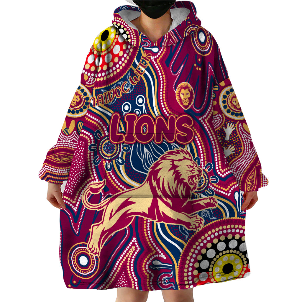 Personalised NAIDOC Week 2024 Brisbane Lions Wearable Blanket Hoodie Australian Aboriginal Hand Painting - Vibe Hoodie Shop