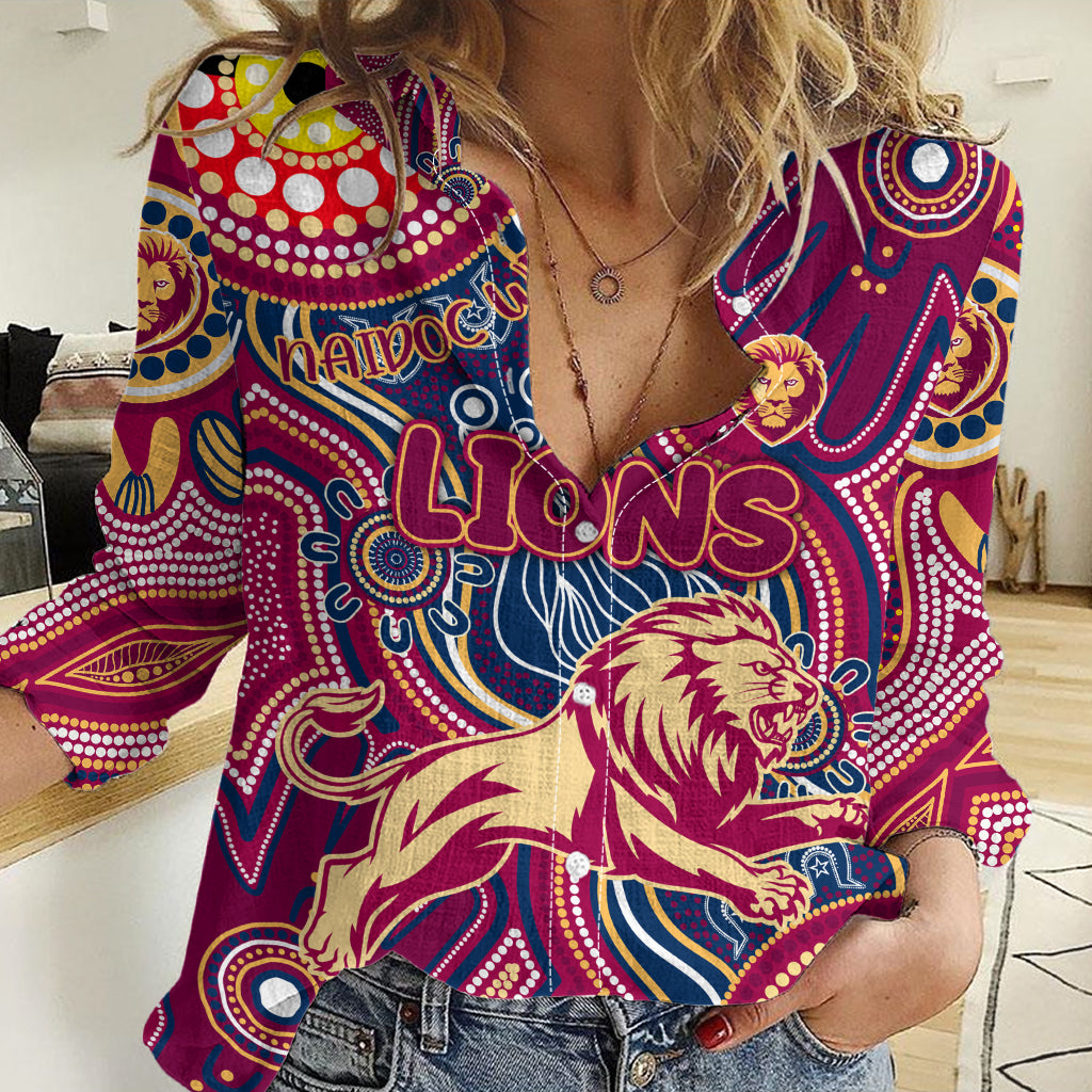 Personalised NAIDOC Week 2024 Brisbane Lions Women Casual Shirt Australian Aboriginal Hand Painting - Vibe Hoodie Shop