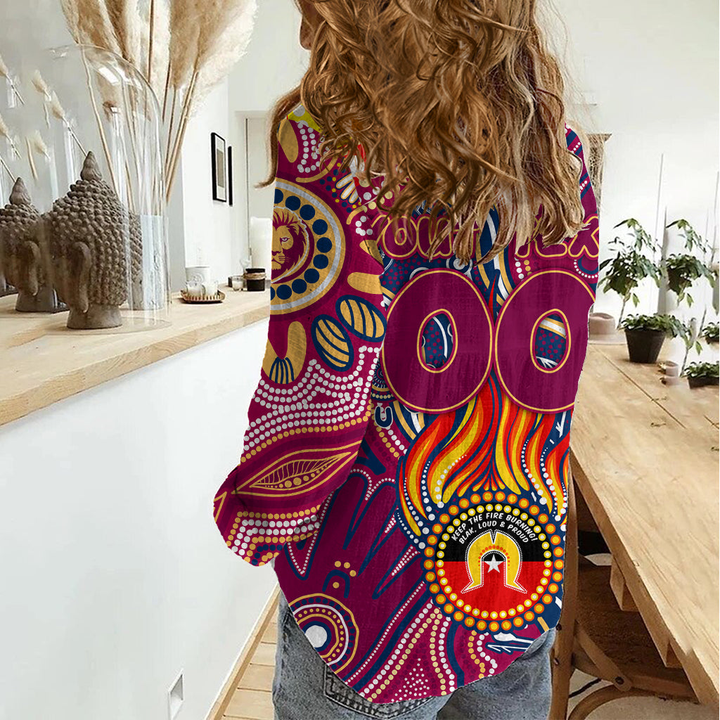 Personalised NAIDOC Week 2024 Brisbane Lions Women Casual Shirt Australian Aboriginal Hand Painting - Vibe Hoodie Shop
