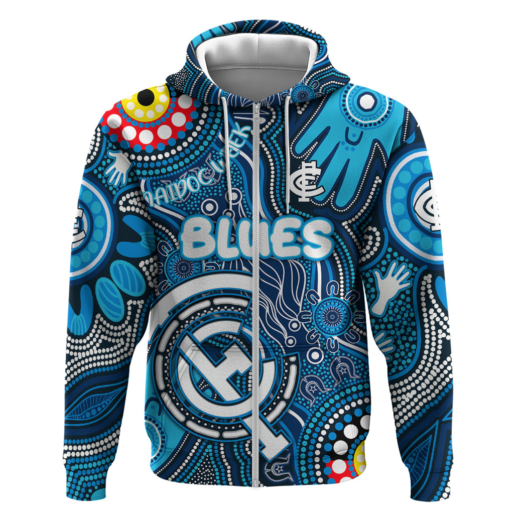 Personalised NAIDOC Week 2024 Carlton Blues Hoodie Australian Aboriginal Hand Painting - Vibe Hoodie Shop