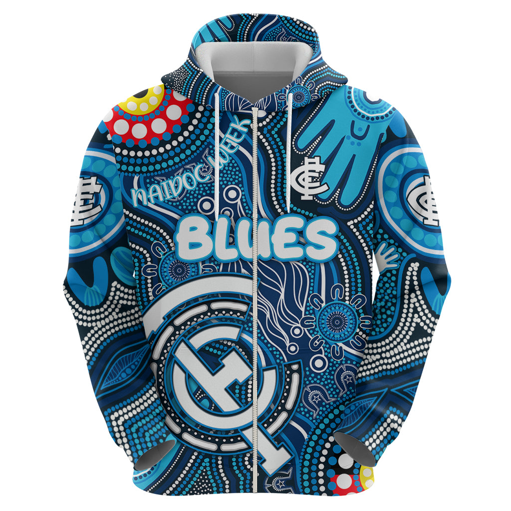 Personalised NAIDOC Week 2024 Carlton Blues Hoodie Australian Aboriginal Hand Painting - Vibe Hoodie Shop