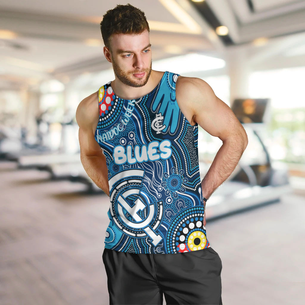 Personalised NAIDOC Week 2024 Carlton Blues Men Tank Top Australian Aboriginal Hand Painting - Vibe Hoodie Shop