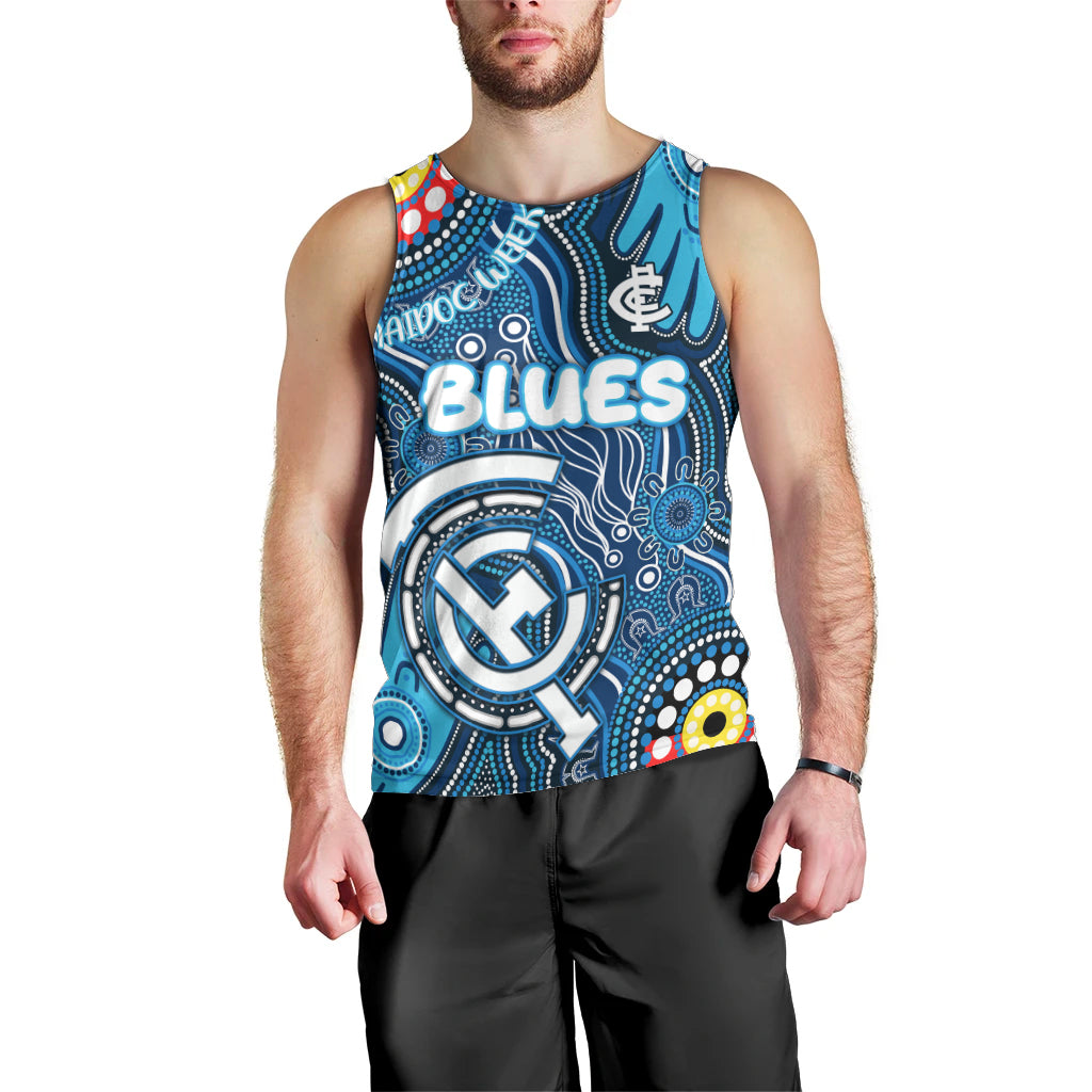 Personalised NAIDOC Week 2024 Carlton Blues Men Tank Top Australian Aboriginal Hand Painting - Vibe Hoodie Shop