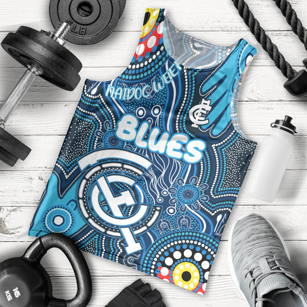 Personalised NAIDOC Week 2024 Carlton Blues Men Tank Top Australian Aboriginal Hand Painting - Vibe Hoodie Shop