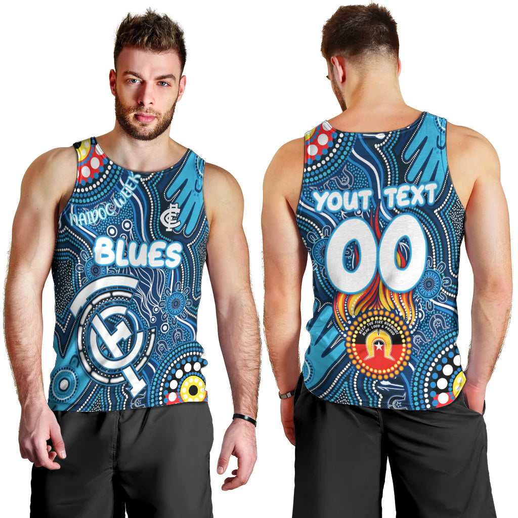 Personalised NAIDOC Week 2024 Carlton Blues Men Tank Top Australian Aboriginal Hand Painting - Vibe Hoodie Shop