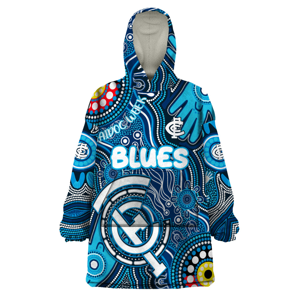 Personalised NAIDOC Week 2024 Carlton Blues Wearable Blanket Hoodie Australian Aboriginal Hand Painting - Vibe Hoodie Shop