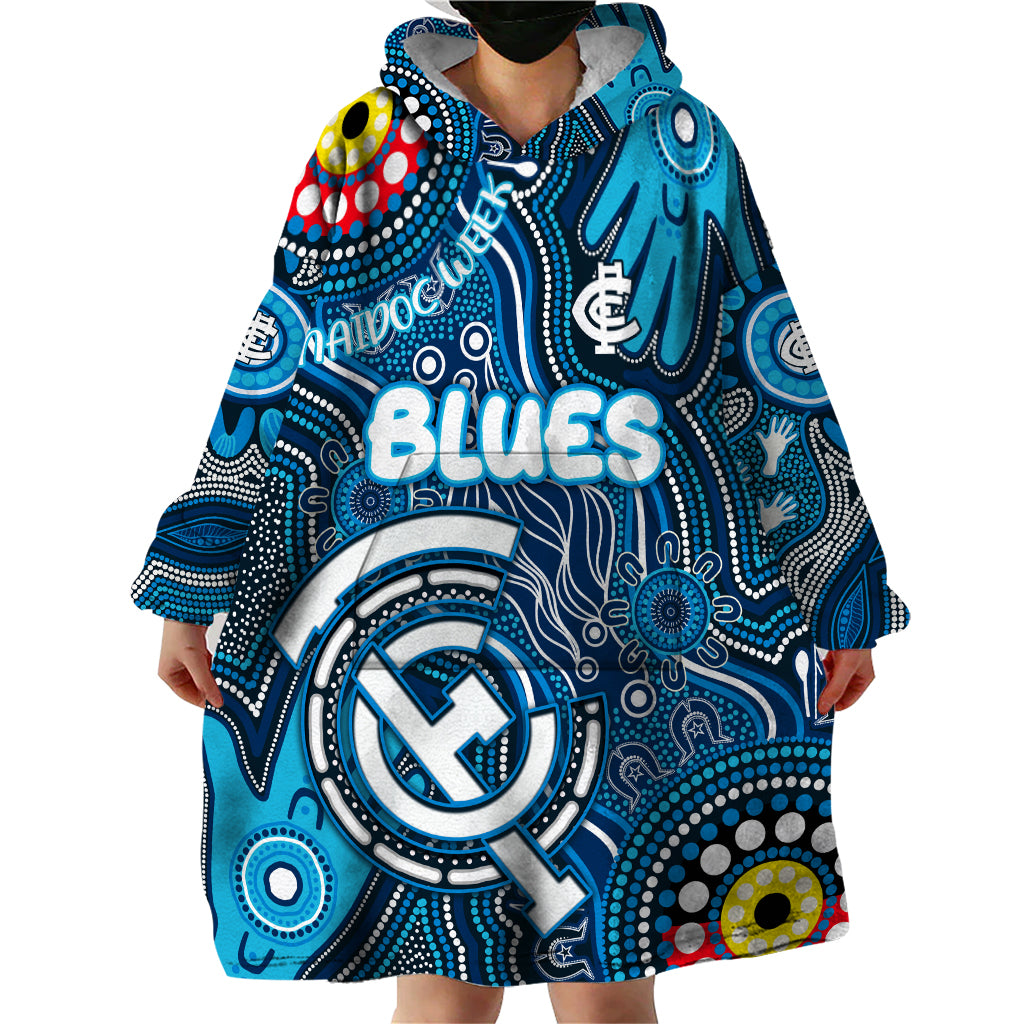 Personalised NAIDOC Week 2024 Carlton Blues Wearable Blanket Hoodie Australian Aboriginal Hand Painting - Vibe Hoodie Shop