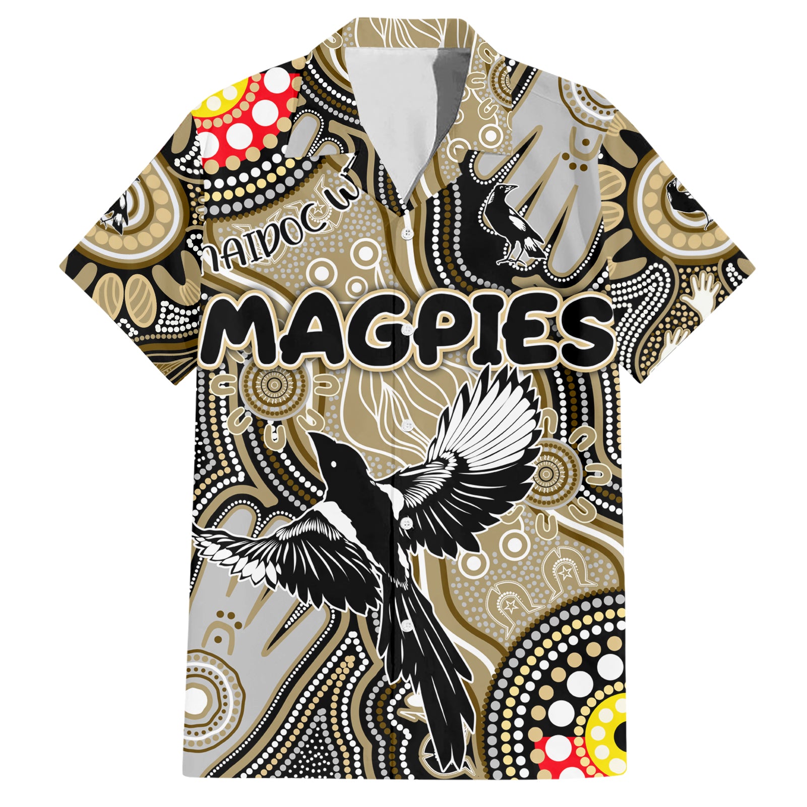 Personalised NAIDOC Week 2024 Collingwood Magpies Hawaiian Shirt Australian Aboriginal Hand Painting - Vibe Hoodie Shop