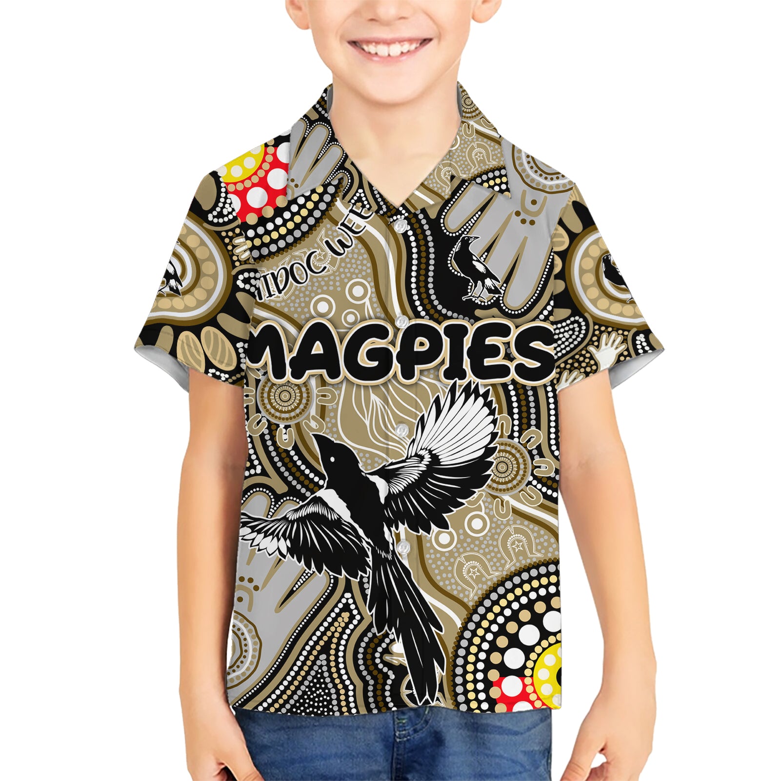 Personalised NAIDOC Week 2024 Collingwood Magpies Hawaiian Shirt Australian Aboriginal Hand Painting - Vibe Hoodie Shop