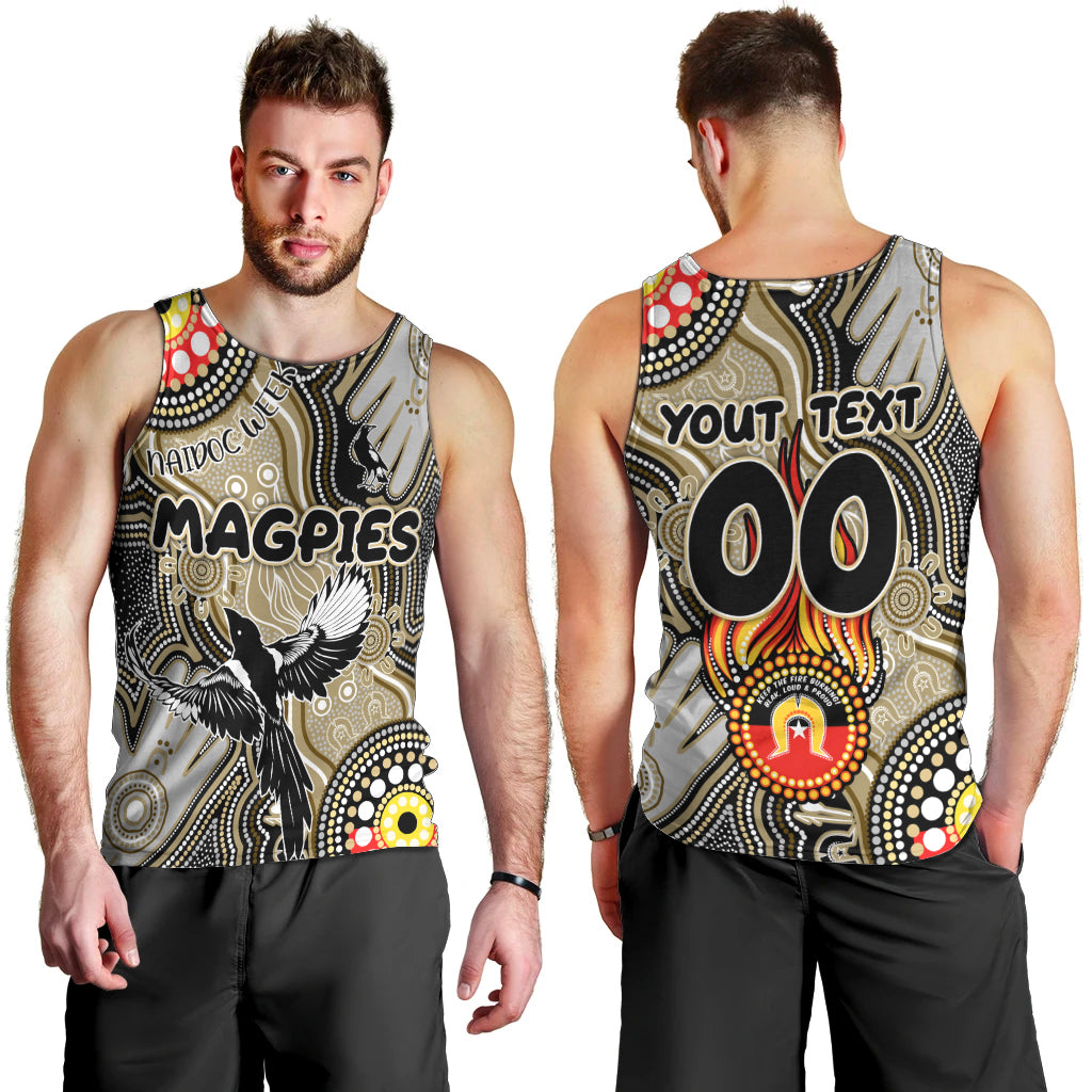 Personalised NAIDOC Week 2024 Collingwood Magpies Men Tank Top Australian Aboriginal Hand Painting - Vibe Hoodie Shop