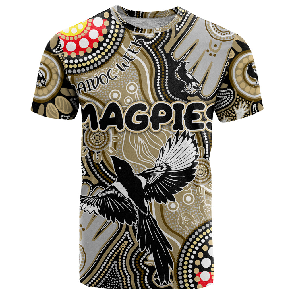 Personalised NAIDOC Week 2024 Collingwood Magpies T Shirt Australian Aboriginal Hand Painting - Vibe Hoodie Shop