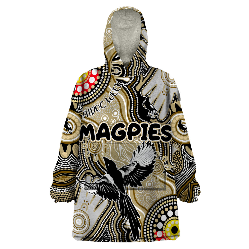 Personalised NAIDOC Week 2024 Collingwood Magpies Wearable Blanket Hoodie Australian Aboriginal Hand Painting - Vibe Hoodie Shop