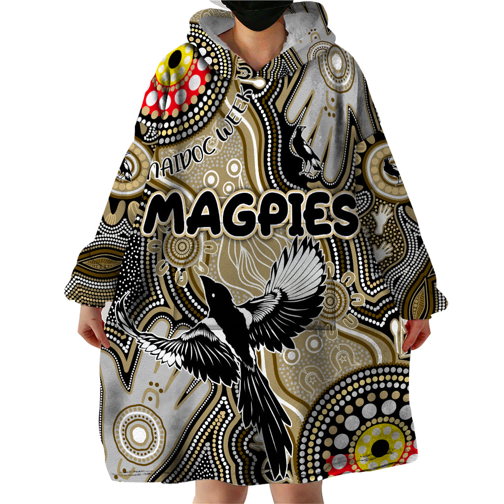 Personalised NAIDOC Week 2024 Collingwood Magpies Wearable Blanket Hoodie Australian Aboriginal Hand Painting - Vibe Hoodie Shop