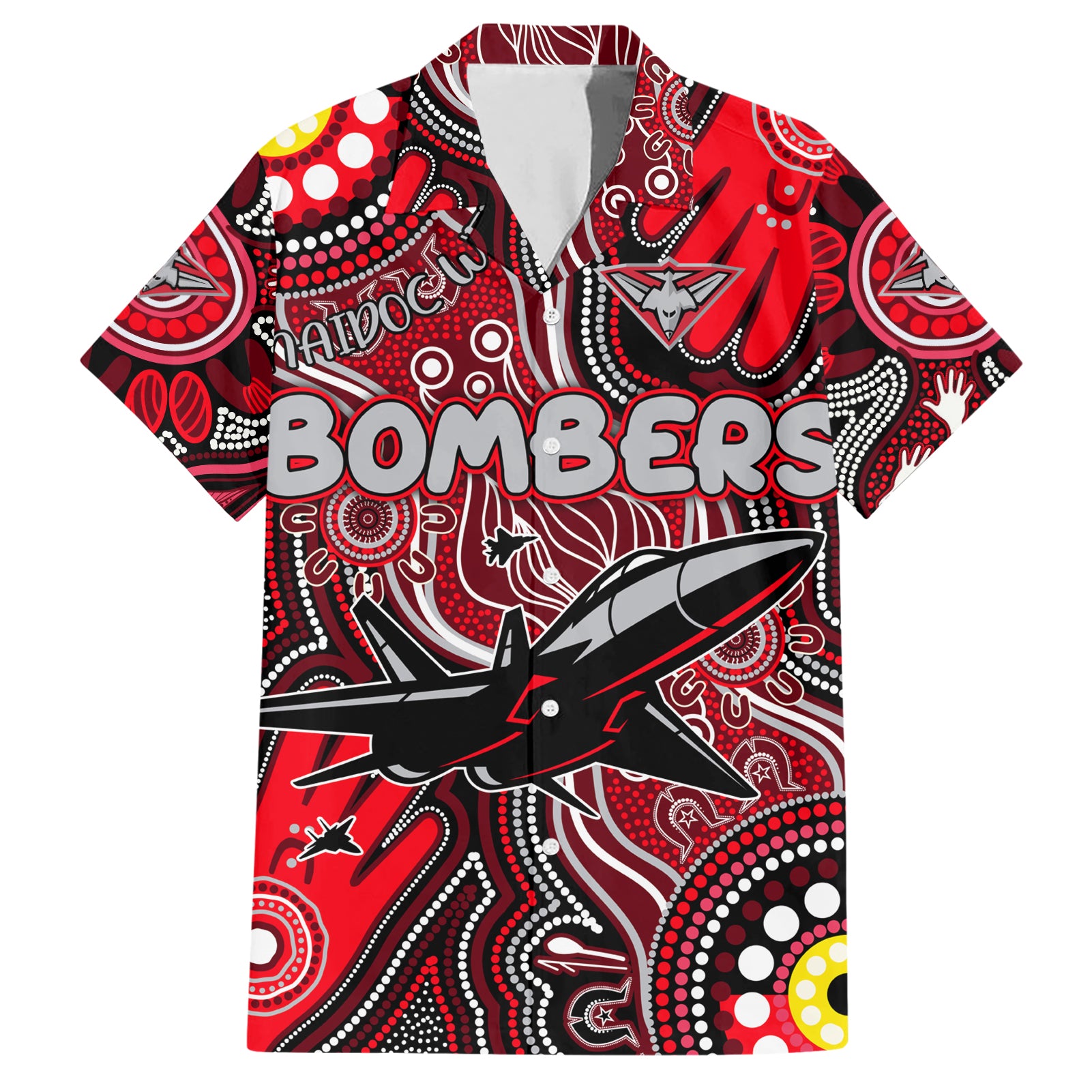 Personalised NAIDOC Week 2024 Essendon Bombers Hawaiian Shirt Australian Aboriginal Hand Painting - Vibe Hoodie Shop