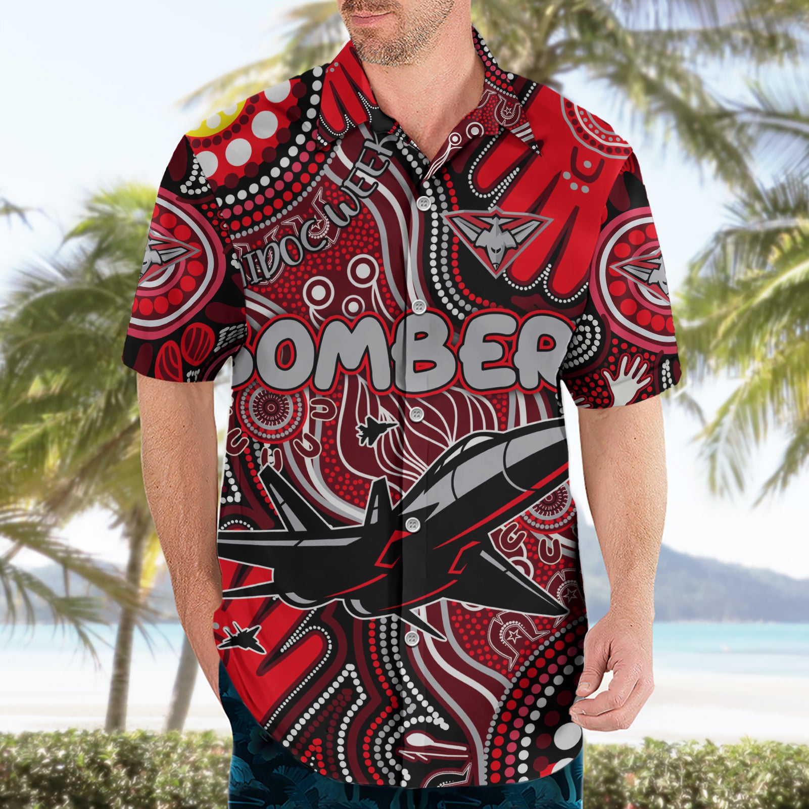 Personalised NAIDOC Week 2024 Essendon Bombers Hawaiian Shirt Australian Aboriginal Hand Painting - Vibe Hoodie Shop