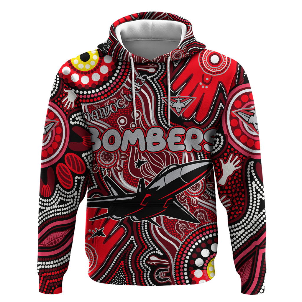 Personalised NAIDOC Week 2024 Essendon Bombers Hoodie Australian Aboriginal Hand Painting - Vibe Hoodie Shop