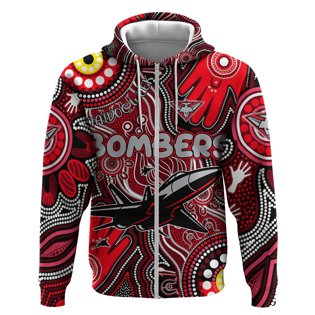 Personalised NAIDOC Week 2024 Essendon Bombers Hoodie Australian Aboriginal Hand Painting - Vibe Hoodie Shop