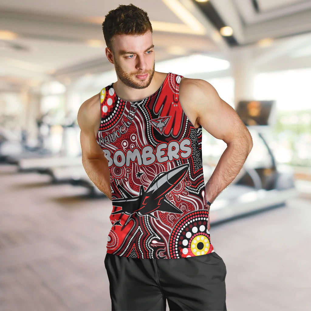 Personalised NAIDOC Week 2024 Essendon Bombers Men Tank Top Australian Aboriginal Hand Painting - Vibe Hoodie Shop