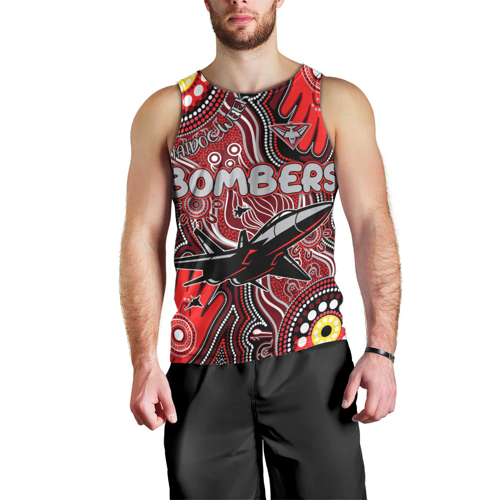 Personalised NAIDOC Week 2024 Essendon Bombers Men Tank Top Australian Aboriginal Hand Painting - Vibe Hoodie Shop