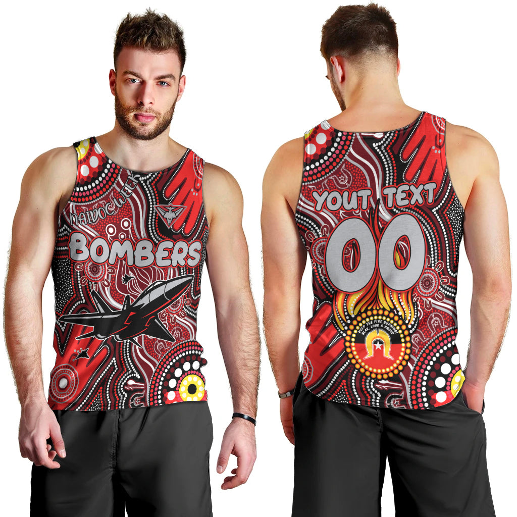 Personalised NAIDOC Week 2024 Essendon Bombers Men Tank Top Australian Aboriginal Hand Painting - Vibe Hoodie Shop