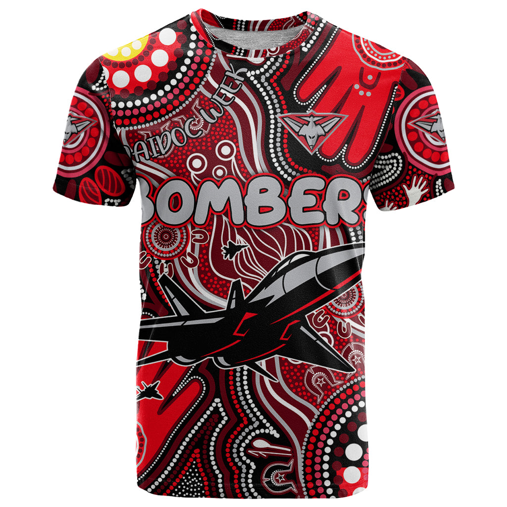 Personalised NAIDOC Week 2024 Essendon Bombers T Shirt Australian Aboriginal Hand Painting - Vibe Hoodie Shop