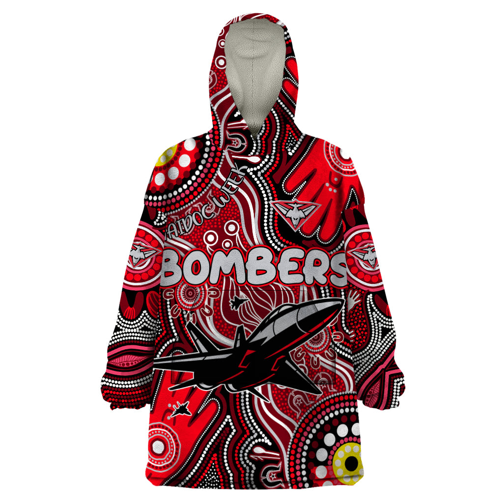 Personalised NAIDOC Week 2024 Essendon Bombers Wearable Blanket Hoodie Australian Aboriginal Hand Painting - Vibe Hoodie Shop