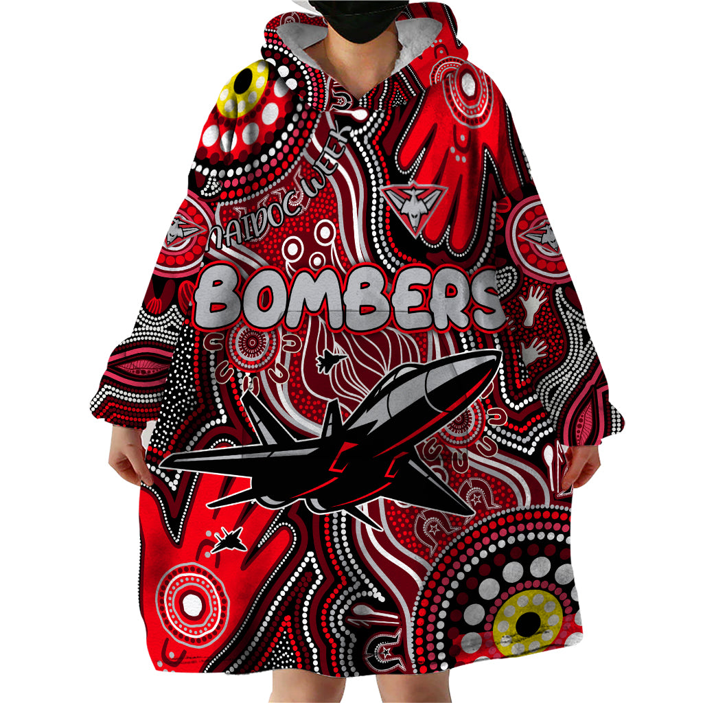 Personalised NAIDOC Week 2024 Essendon Bombers Wearable Blanket Hoodie Australian Aboriginal Hand Painting - Vibe Hoodie Shop