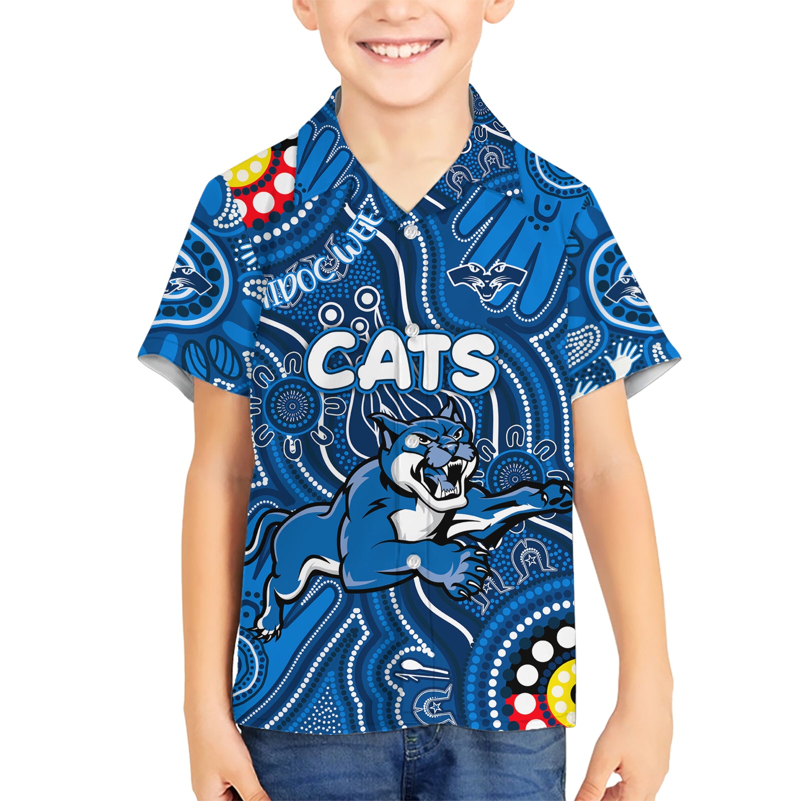 Personalised NAIDOC Week 2024 Geelong Cats Hawaiian Shirt Australian Aboriginal Hand Painting - Vibe Hoodie Shop